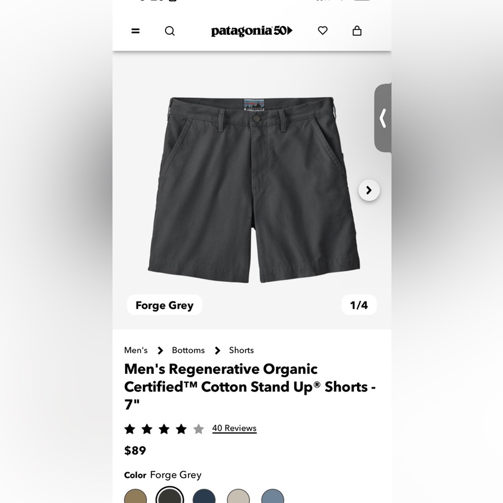 Forage grey NWT Patagonia shorts